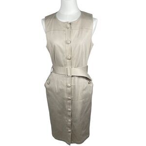 Bigio‎ Collection women's belted sheath dress, button front, size 8, made in USA
